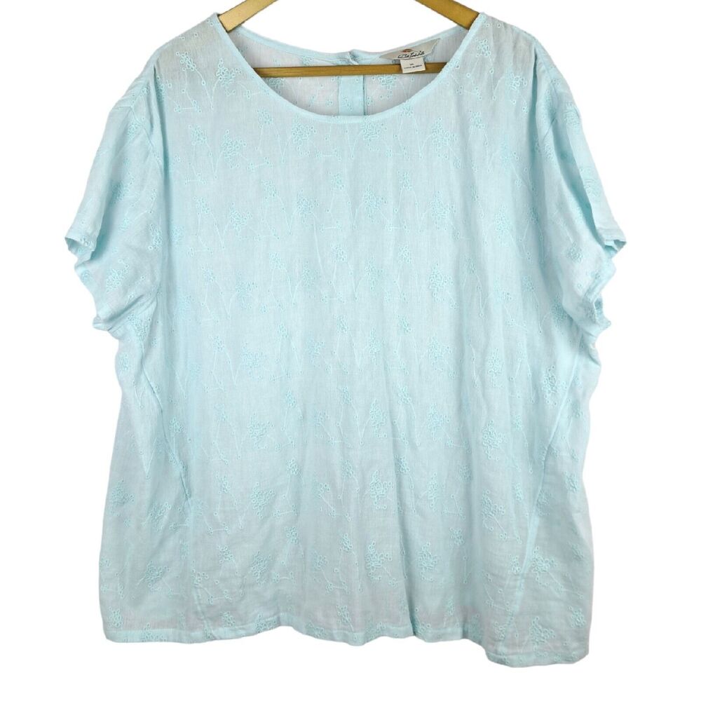 Bob Jimley Aka Blouse Size XL Blue Lightweight Summer Embroidered